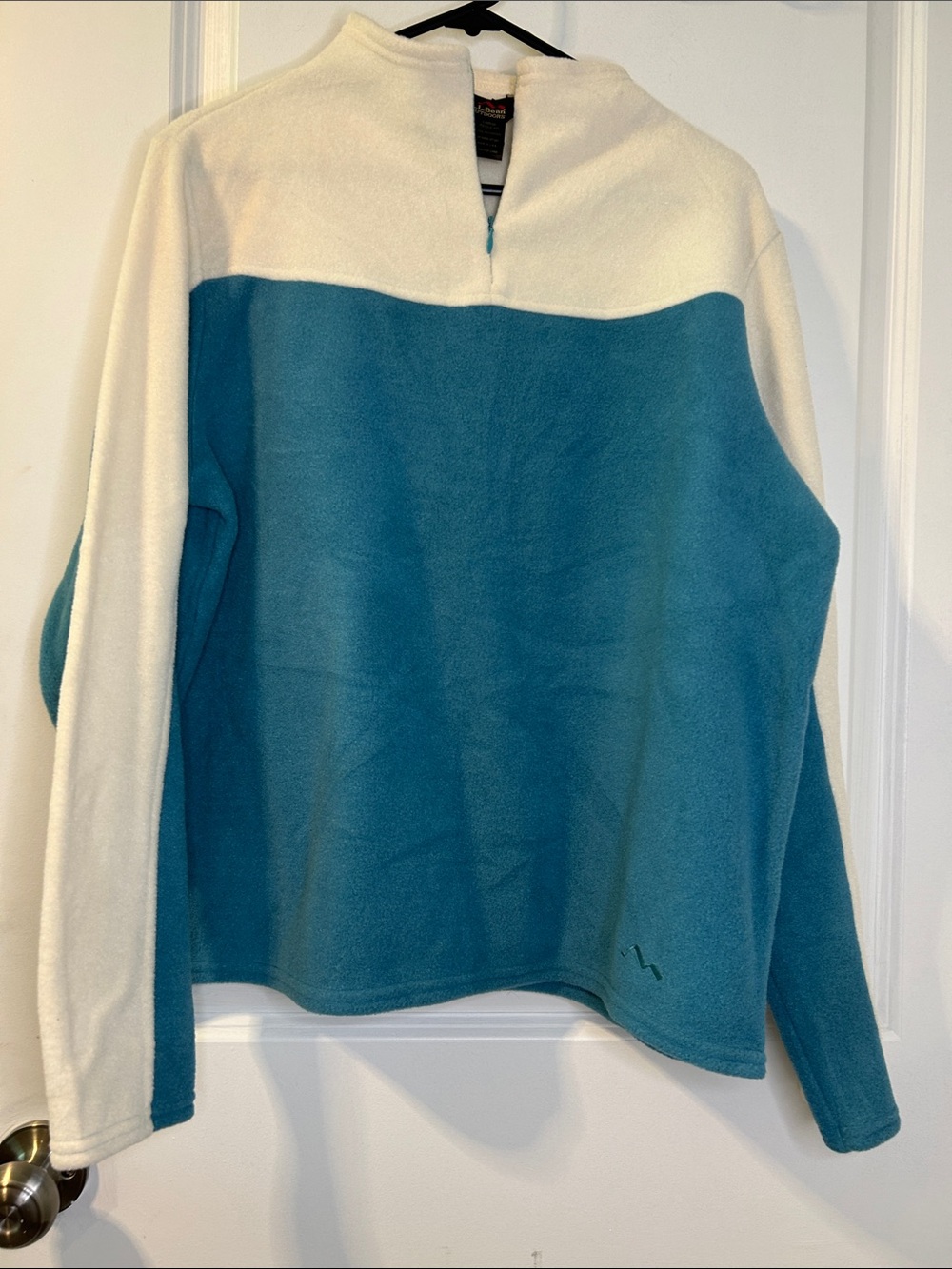 L.L. Bean Teal and White Half-Zip Fleece Pullover